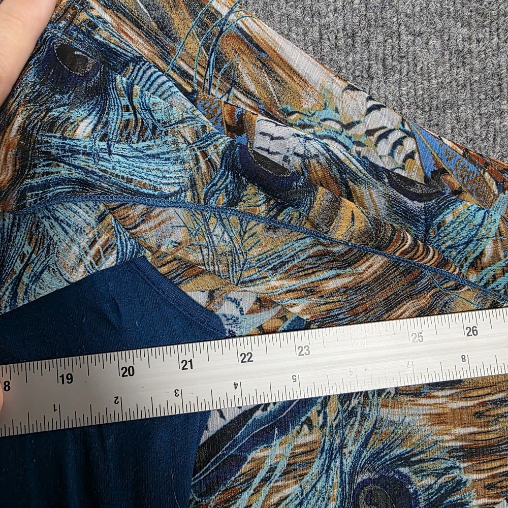 Cha Cha Vente Womens 1X (XXL) Peacock Top Teal Feathers Flowy Drape Arm Coverage - Picture 8 of 12